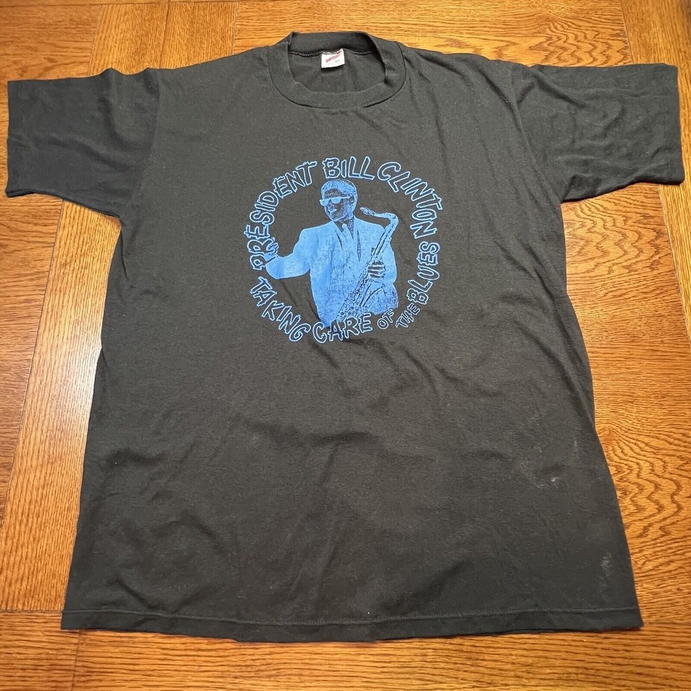 VTG 90s Bill Clinton President Campaign Taking Care Of The Blues T-Shirt XL